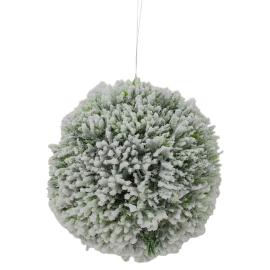 6&#x22; White And Green Frosted Pine Round Ornament